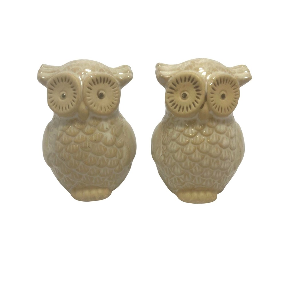 Vtg Style Owl‎ Salt Pepper Shakers Beige Ceramic Pair Mid Century Retro  Decor